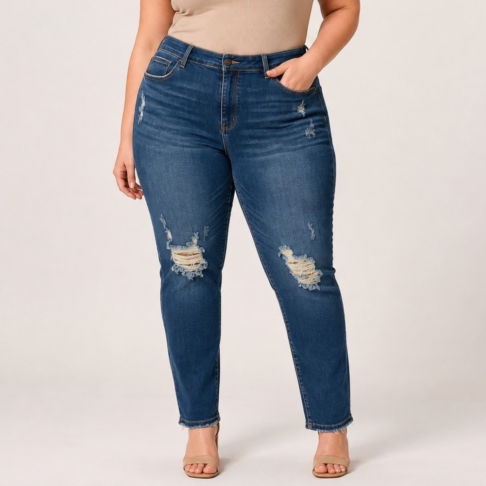 Judy Blue 22W Slim Fit Mid Rise Distressed Jeans Medium Wash NWT